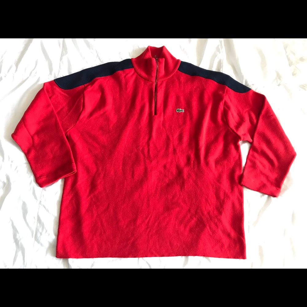 Mens Lacoste Half Zip Red Sweater Pullover Sz XXL